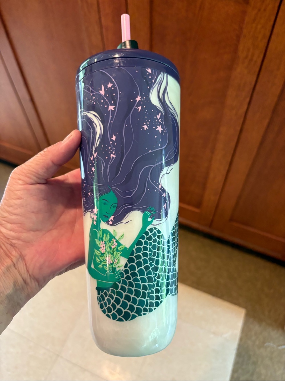 STARBUCKS 2025 24 oz / 710 ML White & Purple Siren Mermaid  Tumbler w Straw NWT